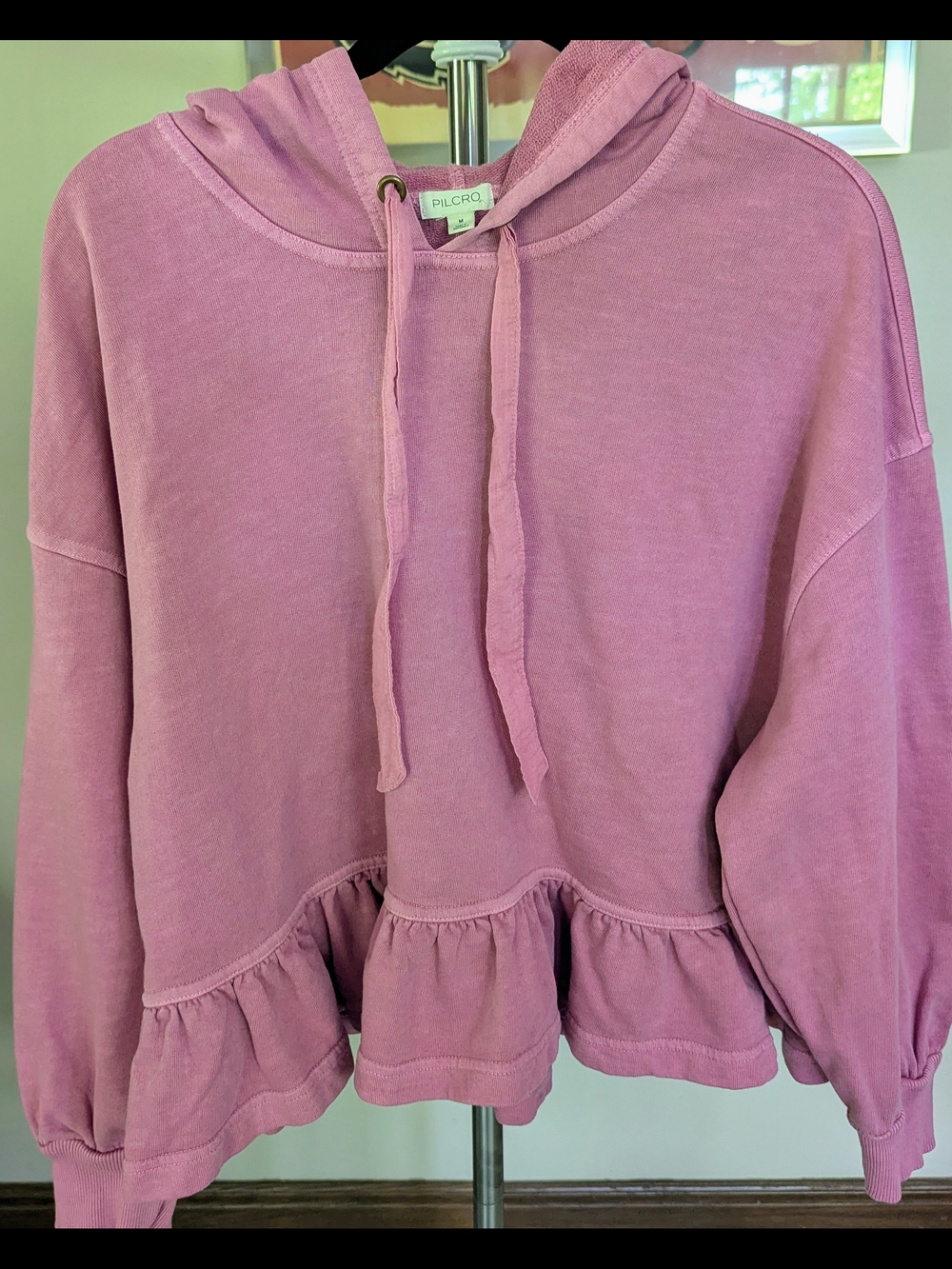 SALE $17 Anthropologie Pilcro Mauve Ruffle-Hem Pullover Hoodie Size Medium